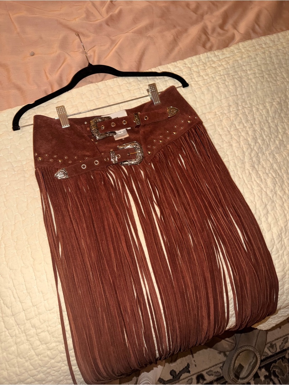 Understated Leather Heart Em Maxi Skirt Belt - Red/Brown - Genuine Cow Leather